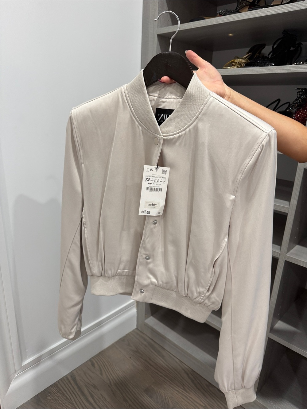 Zara Light Cream Bomber Jacket